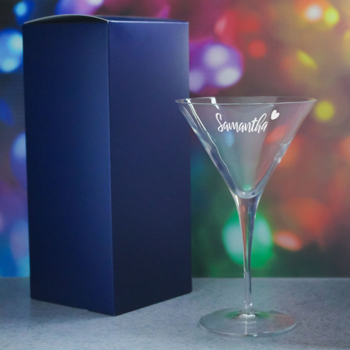 Engraved Allegro Martini Cocktail Glass with Name with Heart Design, Personalise with Any Name - The Gift Cabin UK