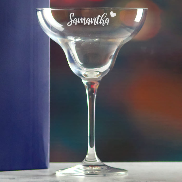 Engraved Infinity Margarita Cocktail Glass with Name with Heart Design, Personalise with Any Name - The Gift Cabin UK