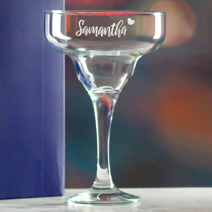 Engraved 295ml Margarita Cocktail Glass with Name with Heart Design, Personalise with Any Name - The Gift Cabin UK