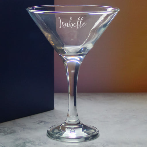 Engraved Petite Martini Cocktail Glass with Script Name, Personalise with Any Name - The Gift Cabin UK