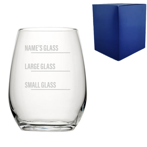 Personalised Engraved Stemless Amber Wine Glass with Name's Glass Bold Measurements Design, Customise with Any Name - The Gift Cabin UK