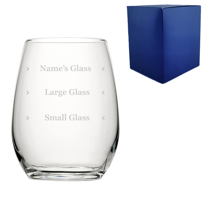 Personalised Engraved Stemless Amber Wine Glass with Name's Glass Serif Measurements Design, Customise with Any Name - The Gift Cabin UK