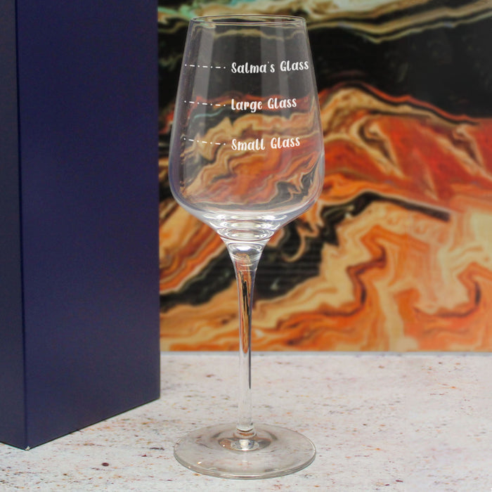 Personalised Engraved Sublym Wine Glass with Name's Glass Handwritten Measurements Design, Customise with Any Name - The Gift Cabin UK