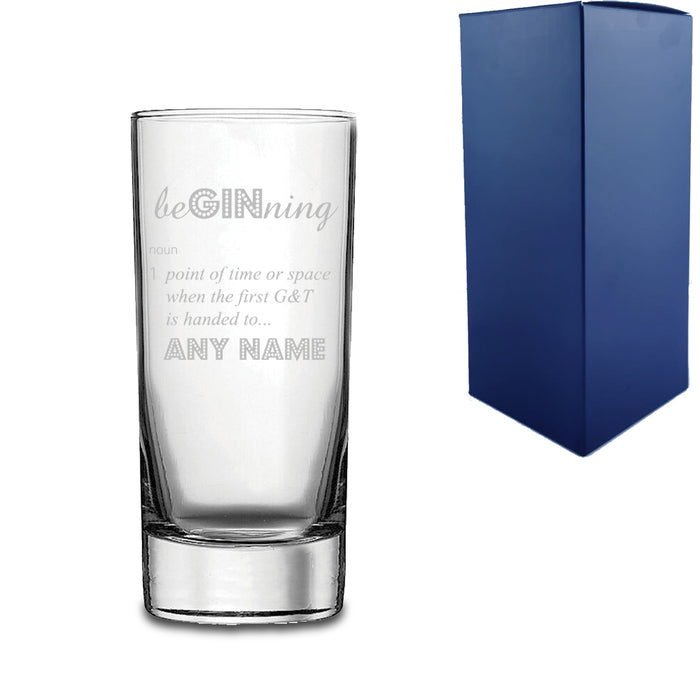 Engraved Novelty Gin Hiball Glass with BeGINning Definition With Gift Box - The Gift Cabin UK