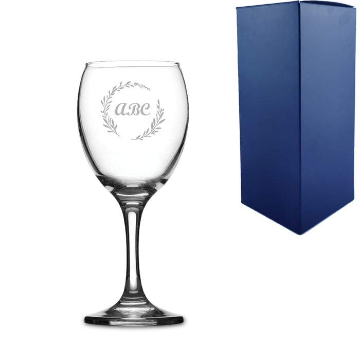 Engraved Novelty 9oz Imperial Wine Glass with Wreath Design - any Initials - The Gift Cabin UK