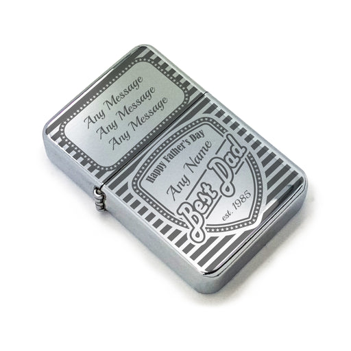 Personalised Engraved Steel Fathers Day Lighter with Best Dad shield design - The Gift Cabin UK