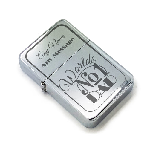 Personalised Engraved Steel Fathers Day Lighter with Worlds No1 Dad design - The Gift Cabin UK