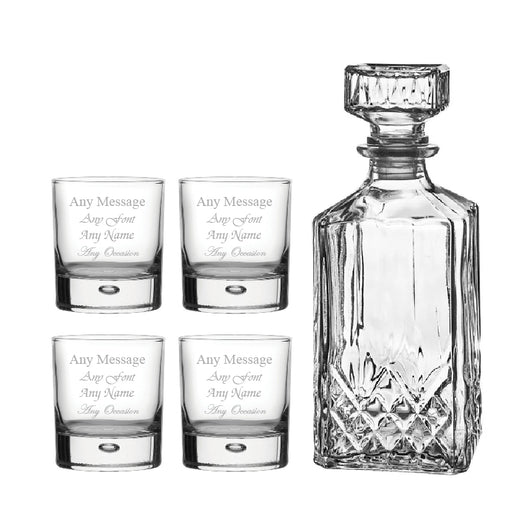 Set of 4 Engraved 11.5oz Bubble Whisky glasses and Prysm Decanter - The Gift Cabin UK