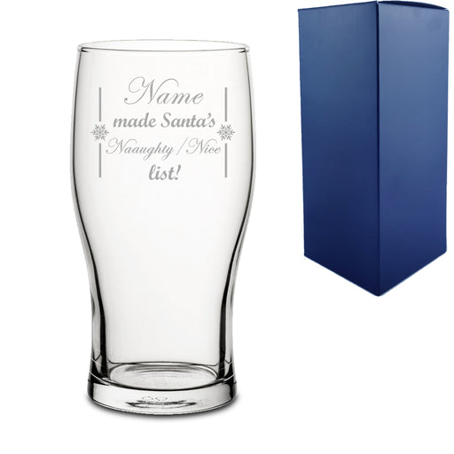 Engraved Novelty Christmas Pint Glass "Name made Santa's Naughty/Nice list!" With Gift Box - The Gift Cabin UK