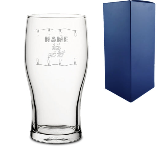 Engraved Christmas Pint Glass with Name, Let's get lit! Design - The Gift Cabin UK