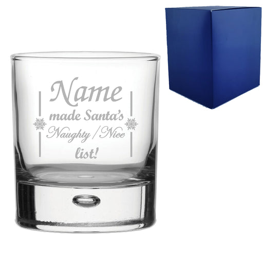 Engraved Novelty Christmas Whiskey Glass "Name made Santa's Naughty/Nice list!" With Gift Box - The Gift Cabin UK