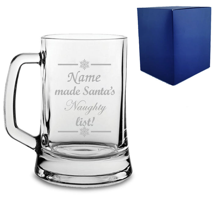 Engraved Novelty Christmas Tankard "Name made Santa's Naughty/Nice list!" With Gift Box - The Gift Cabin UK