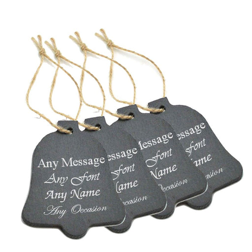 Engraved Set of 4 Christmas Tree Hanging Slate Bell Decorations - The Gift Cabin UK