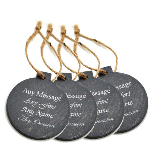 Personalised Engraved Christmas Tree Hanging Slate Decoration - Bauble Design - Set of 4 - The Gift Cabin UK