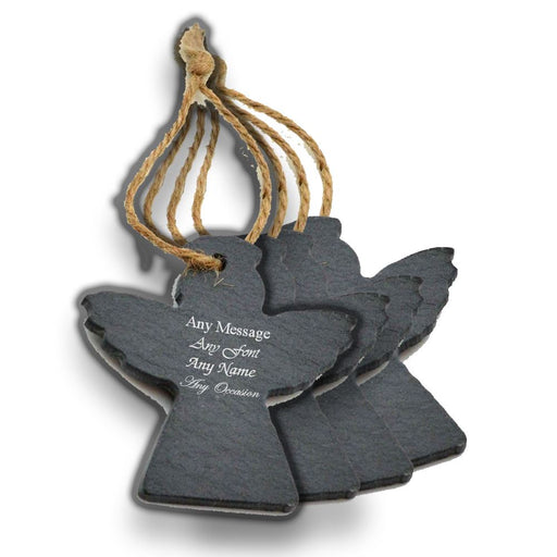 Personalised Engraved Christmas Tree Hanging Slate Decoration - Angel Design Set of 4 - The Gift Cabin UK