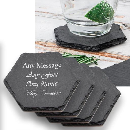 Engraved Set of 4 Hexagon Slate Drinks Coasters - The Gift Cabin UK