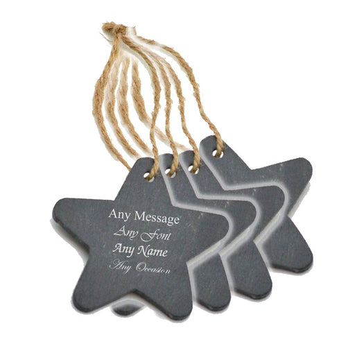 Personalised Engraved Christmas Tree Hanging Slate Decoration - Star Design - Set of 4 Image 1