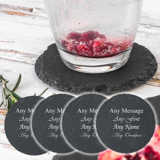 Personalised Engraved Round Natural Slate Drinks Coaster - Set of 4 - The Gift Cabin UK