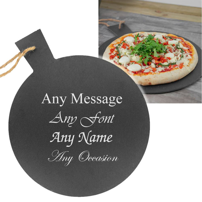 Personalised Engraved Rustic Slate Pizza Serving Platter with Rope - The Gift Cabin UK