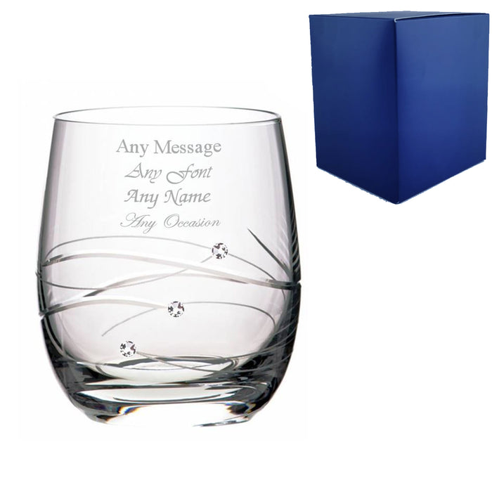 Engraved Single Diamante Whisky Tumbler with Spiral Design Cutting With Gift Box - The Gift Cabin UK