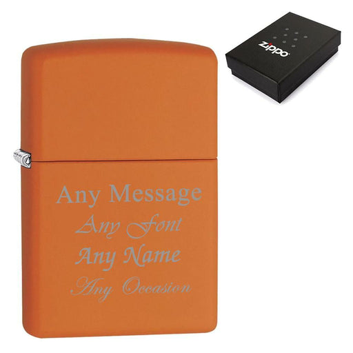 Engraved Matte Orange Zippo Lighter - The Gift Cabin UK