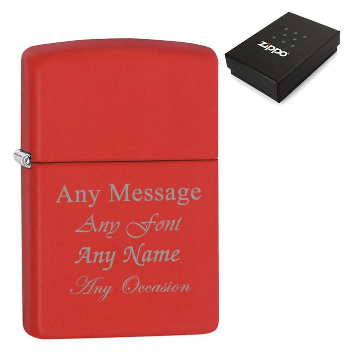 Engraved Matte Red Zippo Lighter - The Gift Cabin UK