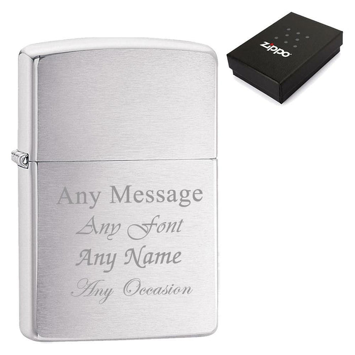 Engraved Brushed Chrome Zippo Lighter - The Gift Cabin UK