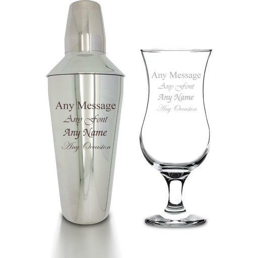 Engraved Cocktail Shaker with Strainer and Pina Colada Glass - The Gift Cabin UK