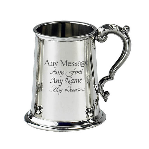 Engraved Pint Plain Pewter Tankard with Intricate Handle - The Gift Cabin UK