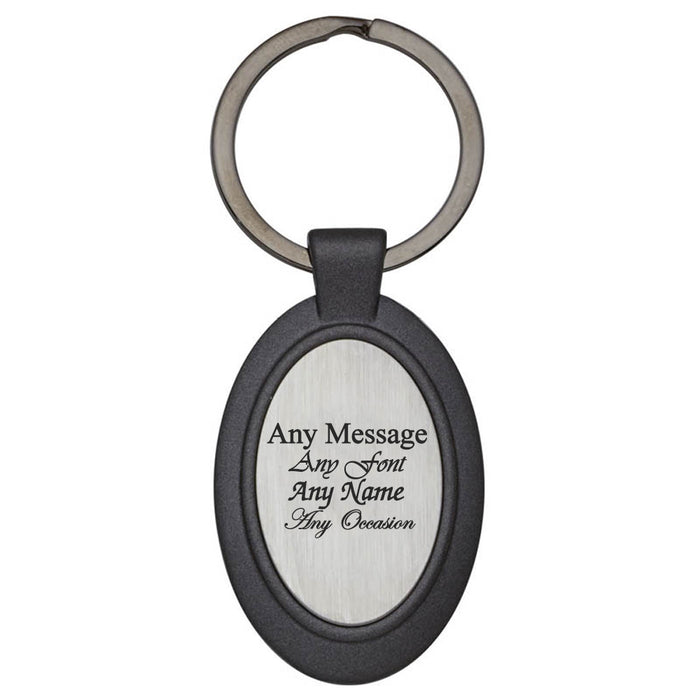 Engraved Oval Keyring with Black Border - The Gift Cabin UK