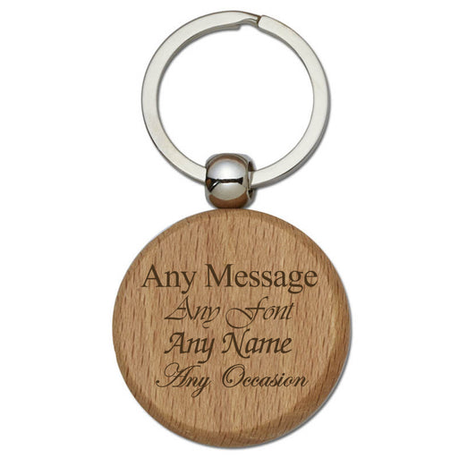 Engraved Round Bamboo Keyring Image 2