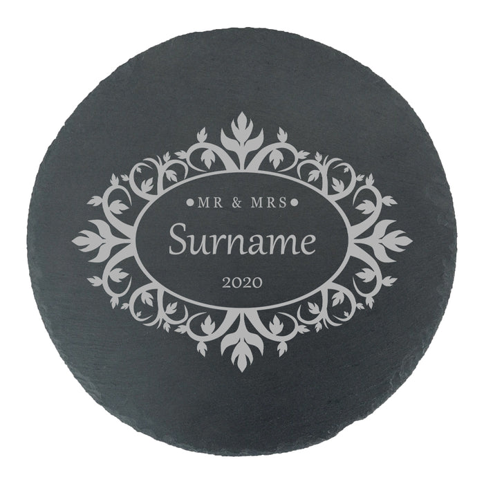 Engraved Round Slate Cheeseboard with Mr and Mrs Design - The Gift Cabin UK