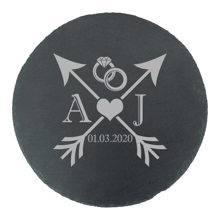 Engraved Round Slate Cheeseboard with Wedding Design - The Gift Cabin UK