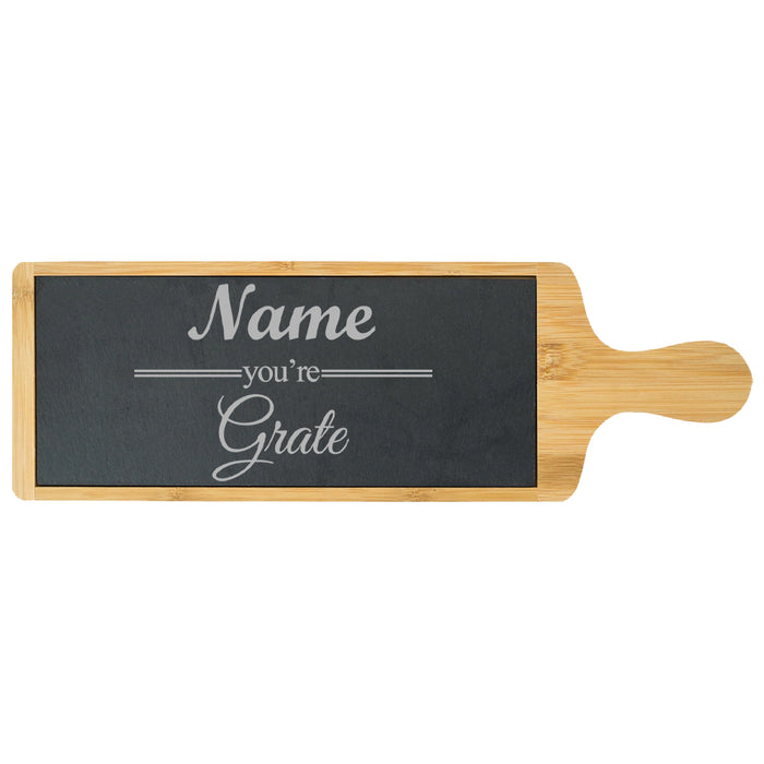 Engraved Bamboo and Slate Cheeseboard with Name you're Grate Design - The Gift Cabin UK