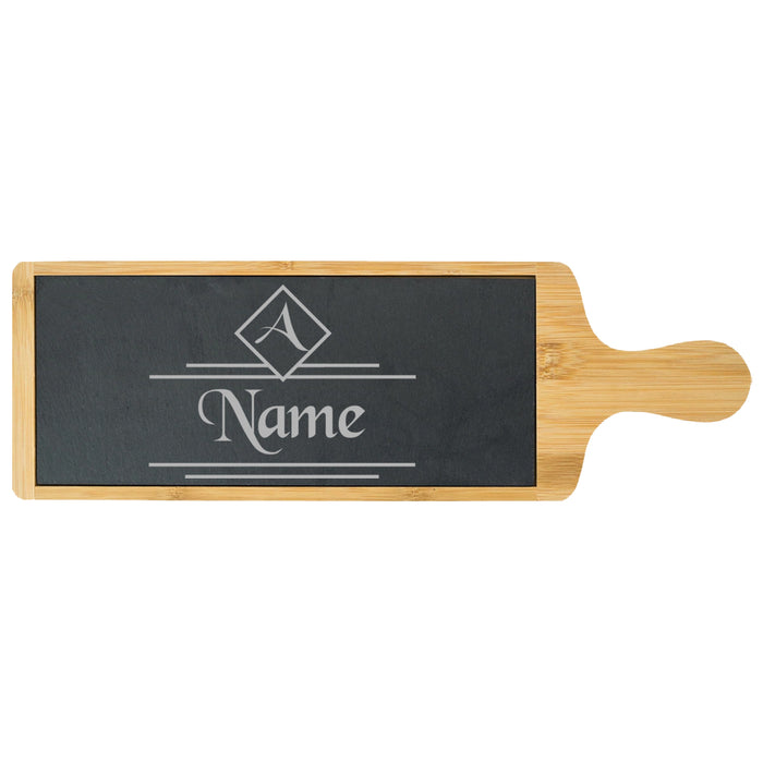 Engraved Bamboo and Slate Cheeseboard with Name and Initial Design - The Gift Cabin UK