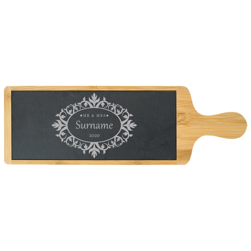 Engraved Bamboo and Slate Cheeseboard with Mr and Mrs Design - The Gift Cabin UK