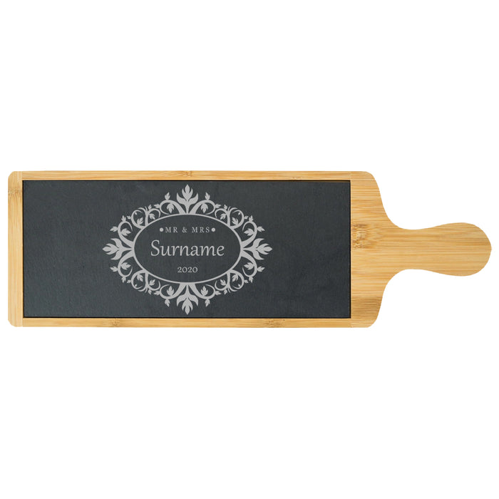 Engraved Bamboo and Slate Cheeseboard with Mr and Mrs Design - The Gift Cabin UK