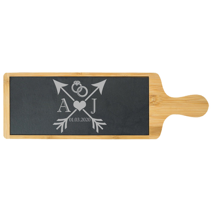 Engraved Bamboo and Slate Cheeseboard with Wedding Design - The Gift Cabin UK