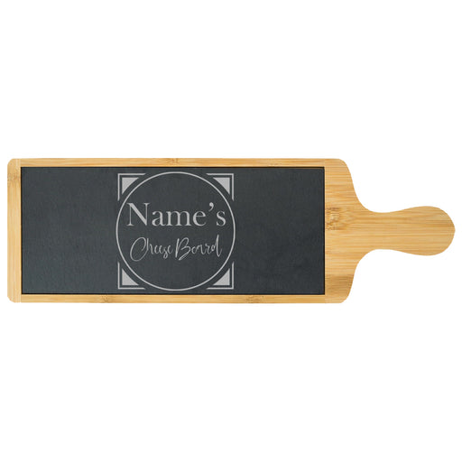 Engraved Bamboo and Slate Cheeseboard with Name's Cheeseboard with Circle Design - The Gift Cabin UK