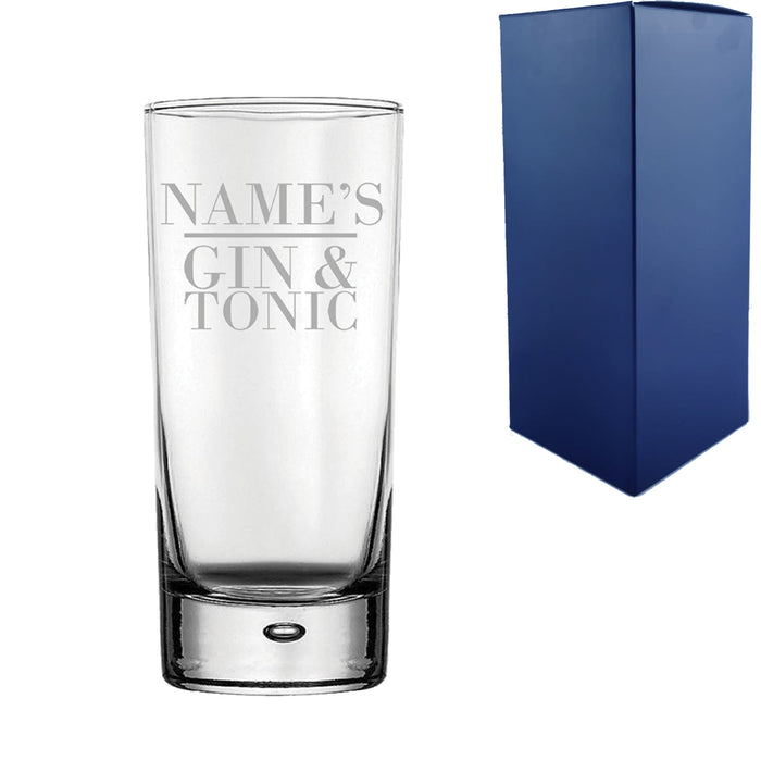 Personalised Engraved Novelty Bubble Hiball Tumbler, "Name's Gin and Tonic", Gift Boxed, The Perfect Gift for Gin Lovers for Birthdays, Christmas - The Gift Cabin UK