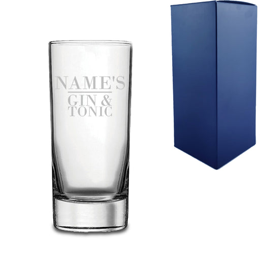 Personalised Engraved Novelty Side Hiball Tumbler, "Name's Gin and Tonic", Gift Boxed, The Perfect Gift for Gin Lovers for Birthdays, Christmas - The Gift Cabin UK