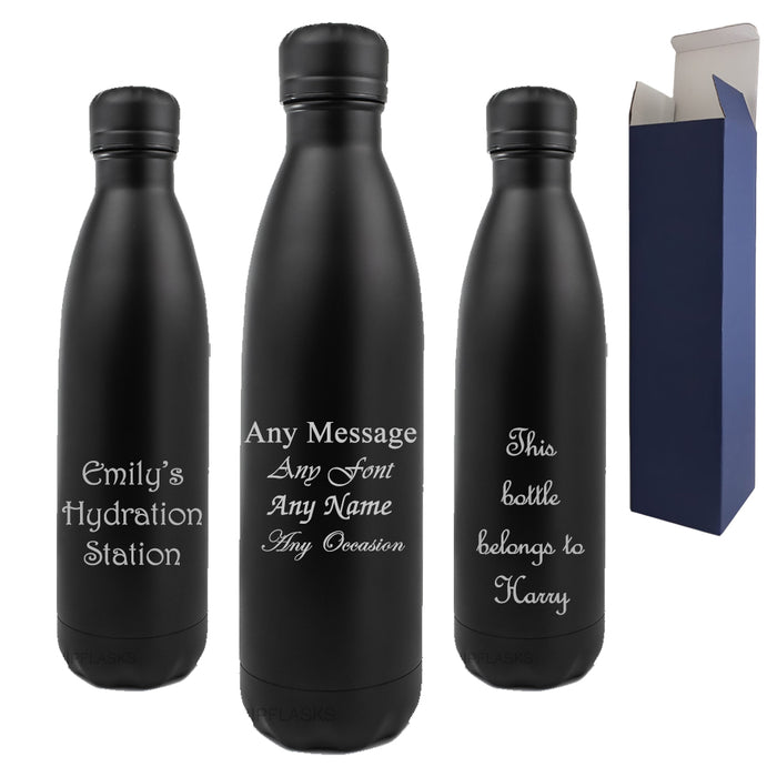 Personalised Engraved Black 750ml Thermal Bottle, Personalise with Any Message or Name - The Gift Cabin UK