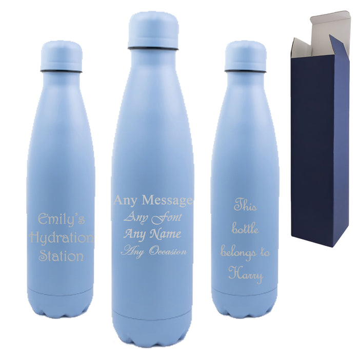 Personalised Engraved Blue 500ml Thermal Bottle, Personalise with Any Message or Name - The Gift Cabin UK