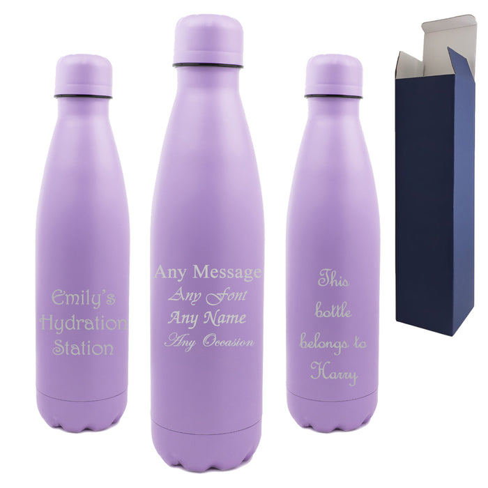 Personalised Engraved Purple 500ml Thermal Bottle, Personalise with Any Message or Name - The Gift Cabin UK