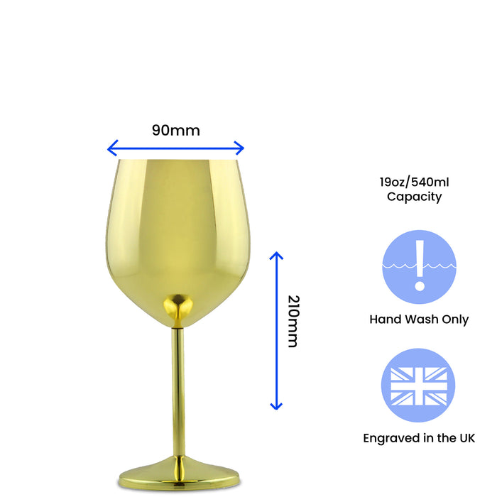 Engraved Gold Metal Wine Glass - The Gift Cabin UK