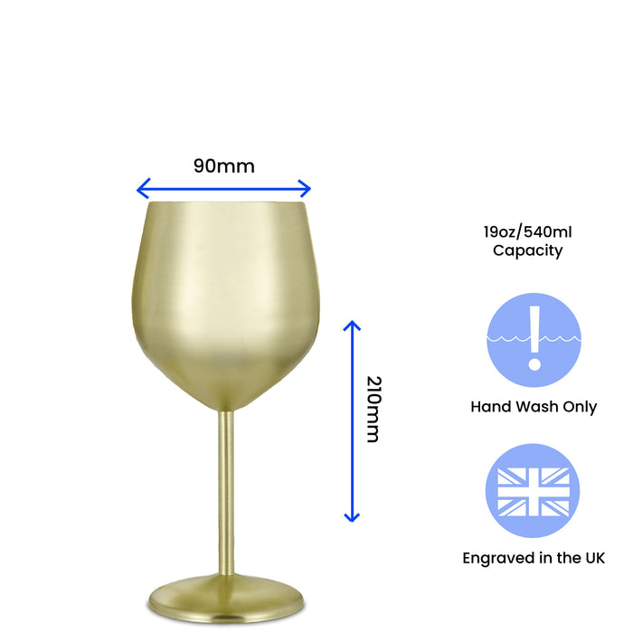 Engraved Matte Gold Metal Wine Glass - The Gift Cabin UK