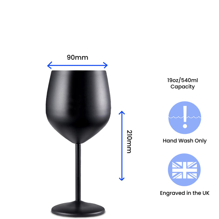 Engraved Matte Black Metal Wine Glass - The Gift Cabin UK