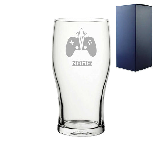 Personalised Engraved Pint Glass with Gaming Controller Name Design, Gift Boxed. - The Gift Cabin UK