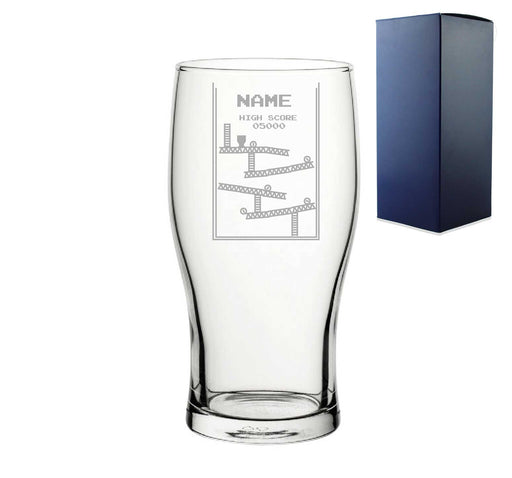 Engraved Pint Glass With Name Retro Arcade Game, Gift Boxed, Personalise with any name for any gamer - The Gift Cabin UK