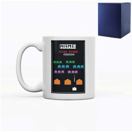 Printed Mug with Name Retro Space Arcade Game Design, Gift Boxed, Personalise with any name for any gamer - The Gift Cabin UK